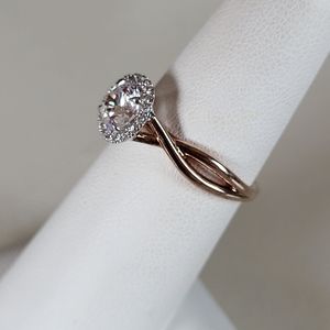 Naledi Sterling Silver Round CZ Halo Ring.  Rose Gold Plated. Size 6.5.